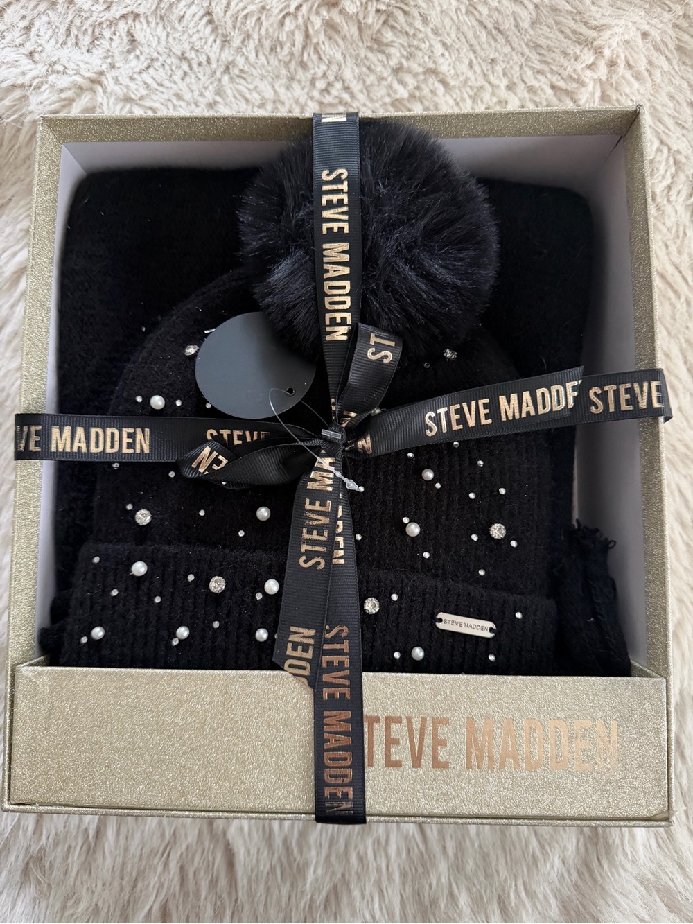 Steve Madden Women’s Black Accessory Set- includes hat and scarf